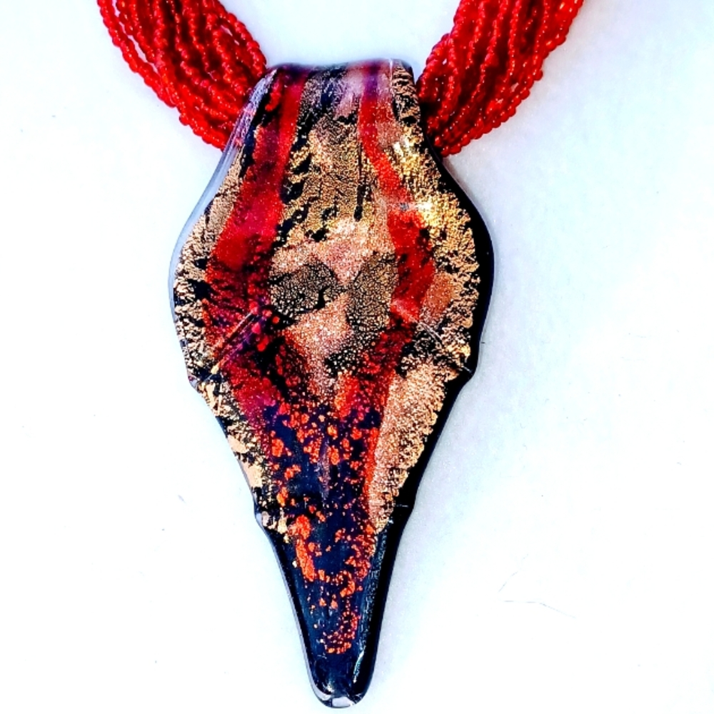 Hand Made Venetian Bead Necklace w/ Pendant...